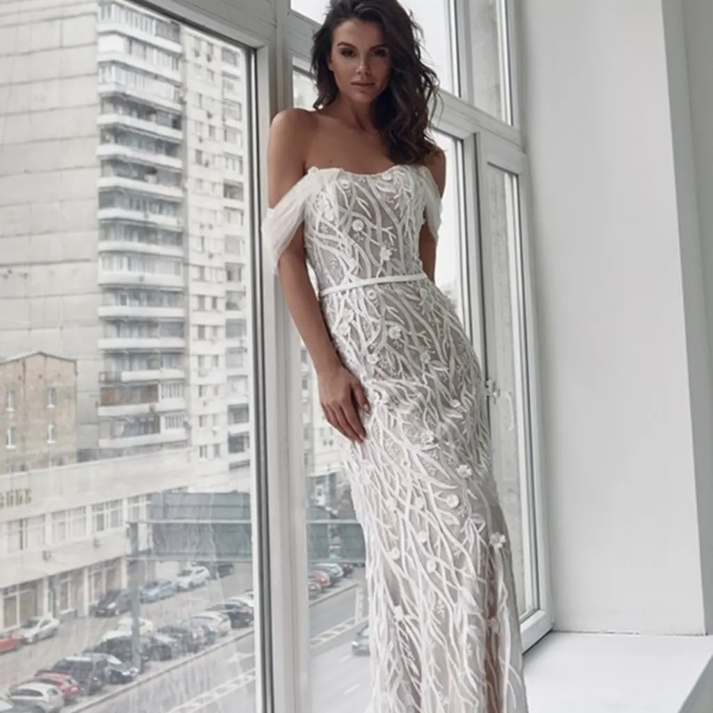 Gonna da vacanza al mare da donna Autunno che dimagrisce design a coda di pesce Abito sexy a fiori in pizzo con bretelle senza schienale per