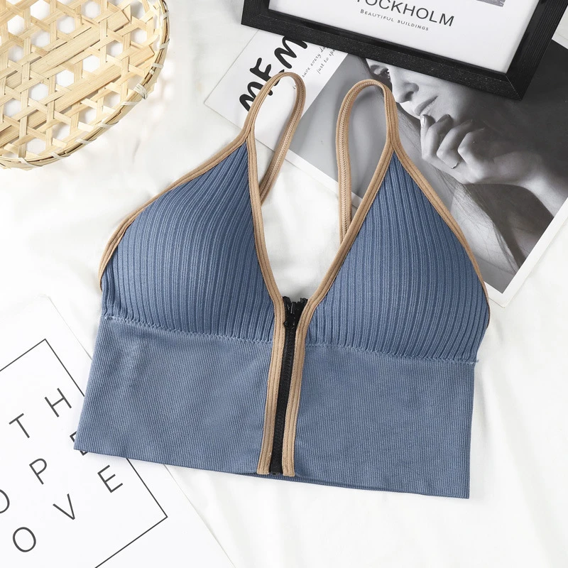 Seksowne biustonosze bezszwowe dla kobiet bielizna usztywniana U Backless Bralette top do spania Camis bawełniany bezprzewodowy biustonosz Fitness z zamkiem błyskawicznym bielizna