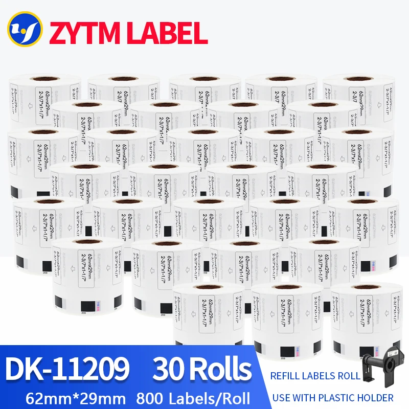 

30 Rolls Compatible Brother DK-11209/DK-11202/DK-22205 Label for Brother Printer White Paper 62mmX29mm/62mmX100mm/62mmX30.48M