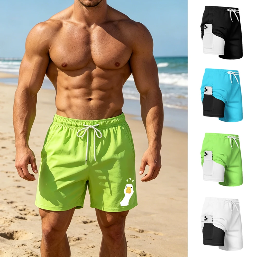 

Men's Fun Question Mark Duck Print 2 In 1 Quick Drying Fitness Shorts Casual Drawstring Beach Pants Summer Sports Cycling Shorts