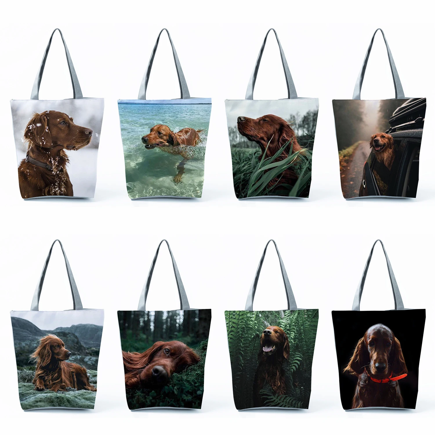 

Shopping Bag Cute Animal Dog Printed Beach Travel Tote Portable Fashion Shoulder Bags Personality Irish Setter Pattern Handbags