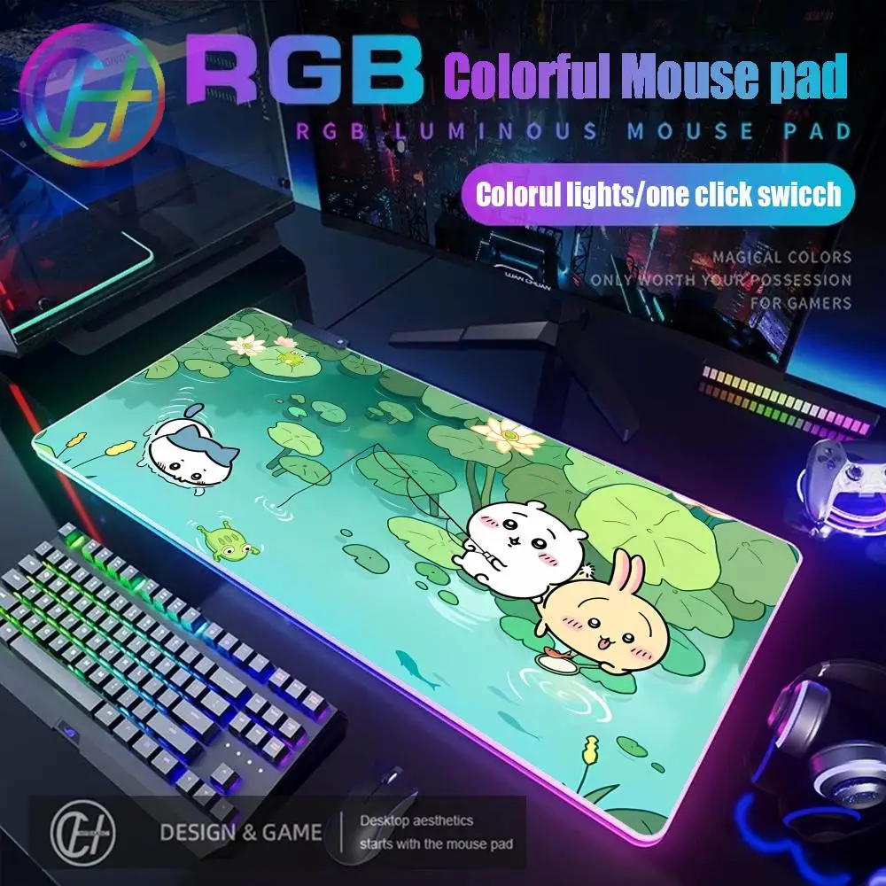 

Коврик для мыши Chiikawa RGB, игровой коврик для мыши, настольный коврик HD Gamer, большой светодиодный светильник, коврики для мыши XXL, ковер для ПК, компьютера