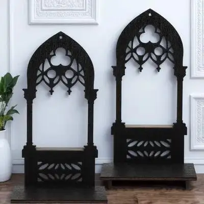 

1Pair Gothic Candleholder Vintage Wooden Arch Style Stand Decorative Pillar Holder for Tabletop Centerpiece