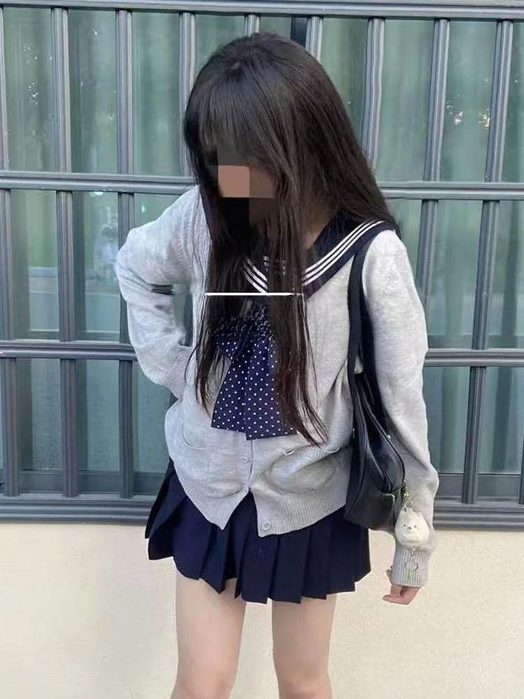 

JK Uniform Knitted Sweater Soft Girl Small Size Long Sleeve Thin Outerwear Sailor Suit Inner Wear Autumn Winter Set School Un...