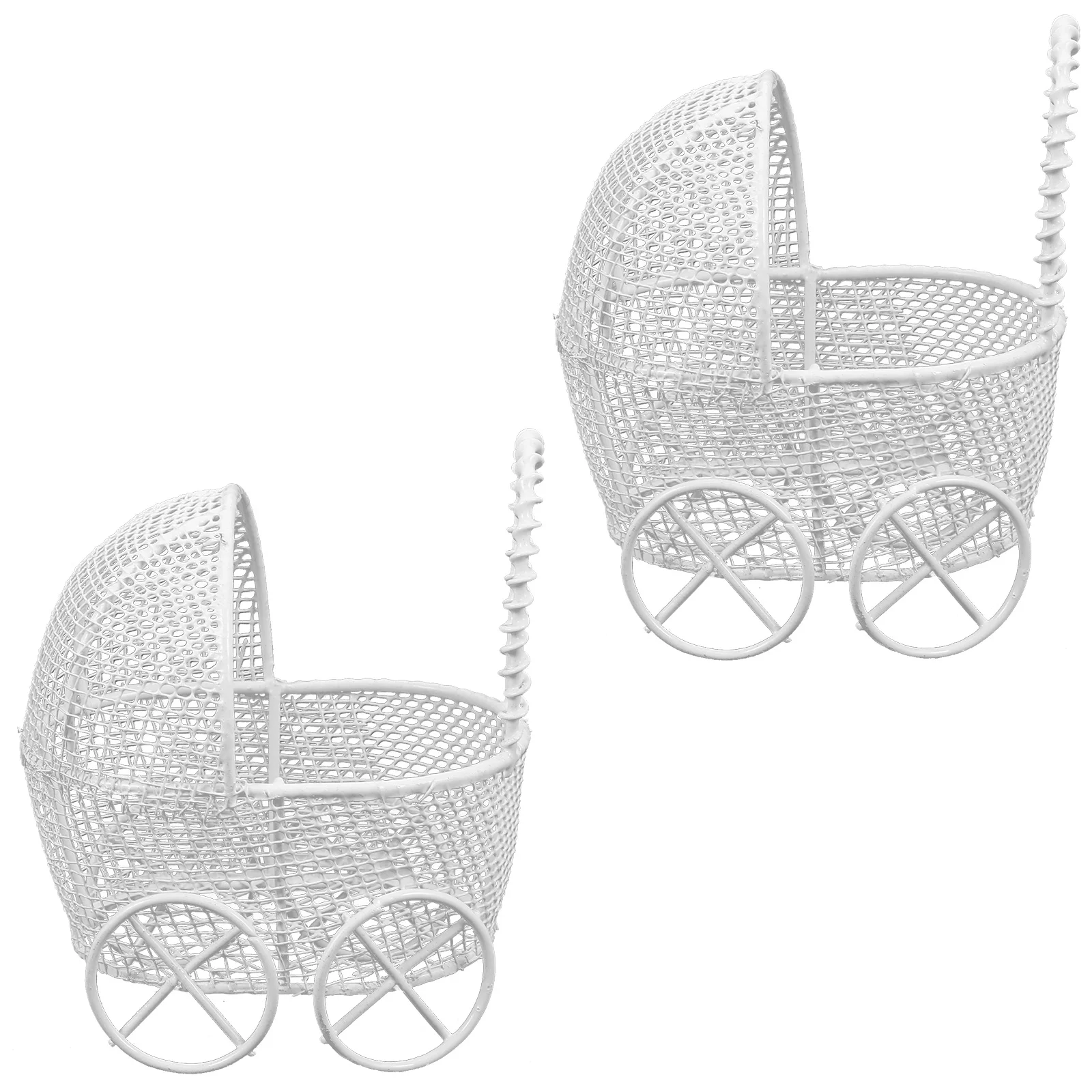 

2Pcs Stroller Realistic Design Iron Craft Pushchair for Miniature House Decoration Pretend Play Scene Arrangement