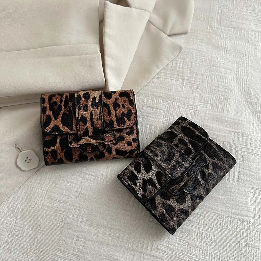 Anti-splash Water Portable Leopard Print Wallet Multiple Card Texture Short Square Purse Korean Style Retro PU Card Bag Student