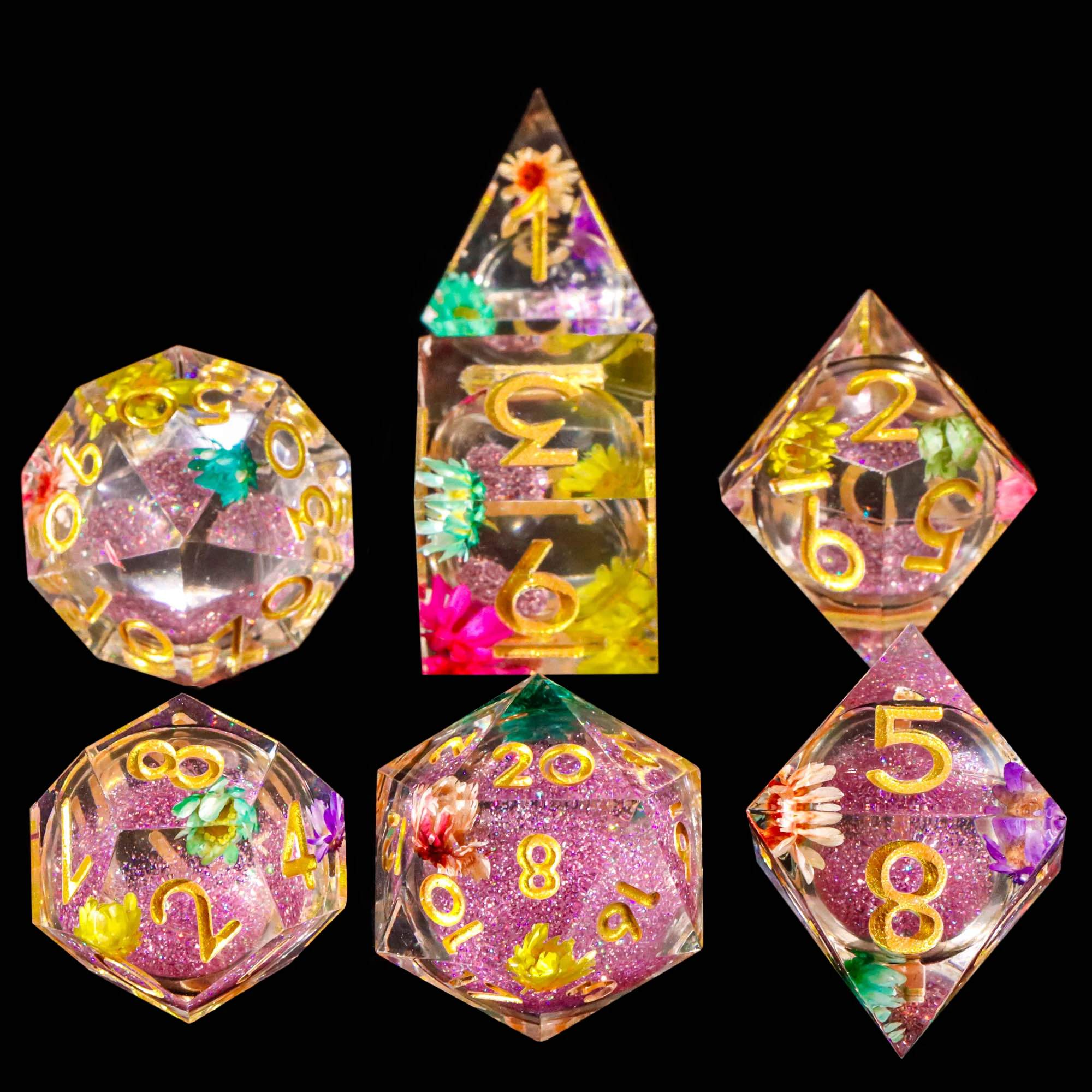 

Butterfly DND Dice Pink Liquid Core Dice Set,Handmade Sharp Edge D and D Polyhedral Dice for use with D&D Role Playing Game