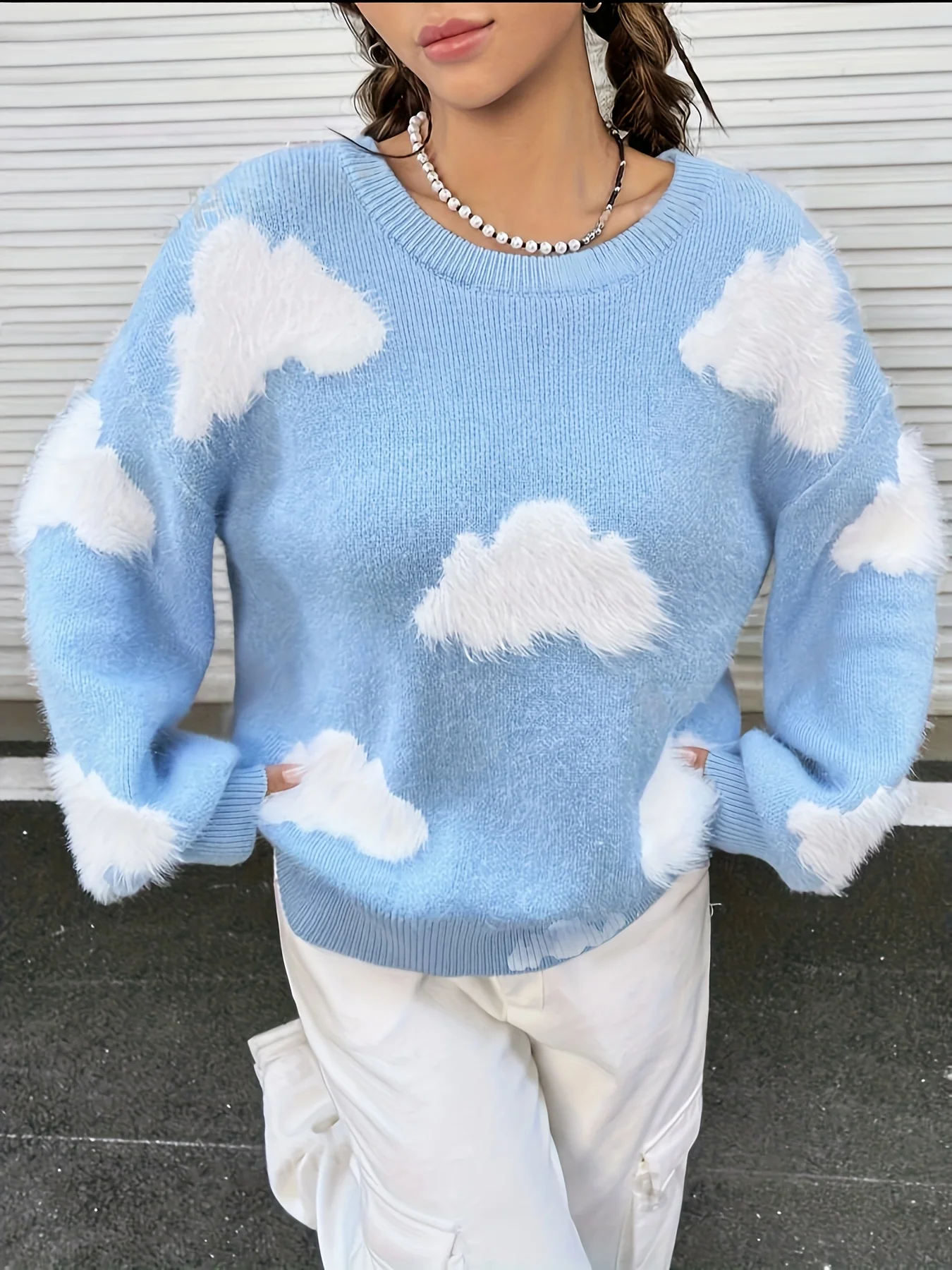 Fall/Winter 2024 new fashionable, casual, loose, thin, cloud-patterned knitwear pullover