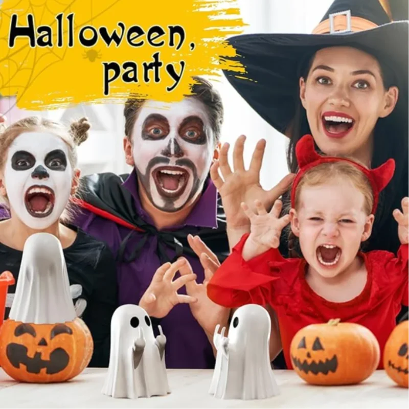 Halloween Middle Finger Black White Fluorescent Ghost Desktop Ghost 3d Printing Toys Cute Little Craft Home Decoration Ornaments