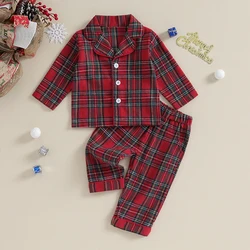 Toddler Baby Boy Girl Flannel Christmas Pajamas Set Plaid Button Down Shirt with Long Pant Kids 2 Piece Lounge Cotton Sleepwear