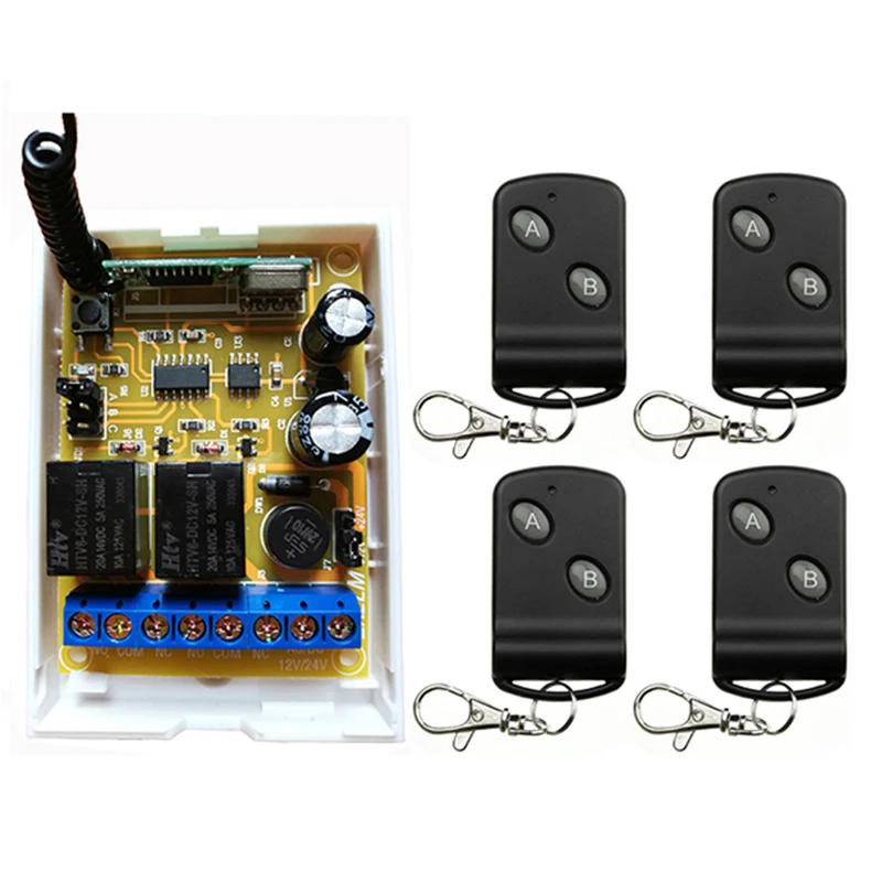 DC12V DC24V 2CH Relay Wireless Remote Control Switch Receiver Transmitter Learning 315/433 Normally Open/Closed Door Access LED