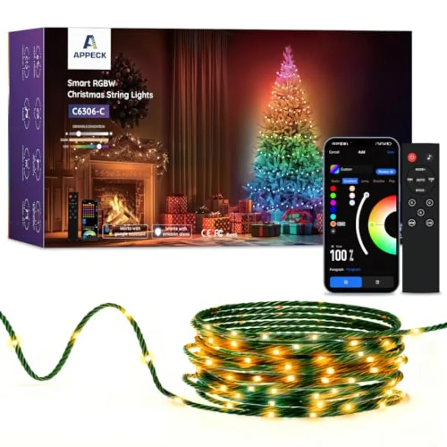 

Уличная гирлянда на 134 фута (400 LED) с 111 режимами сценариев, умная RGBW гирлянда с изменением цвета, управляемая через приложение, для декораций