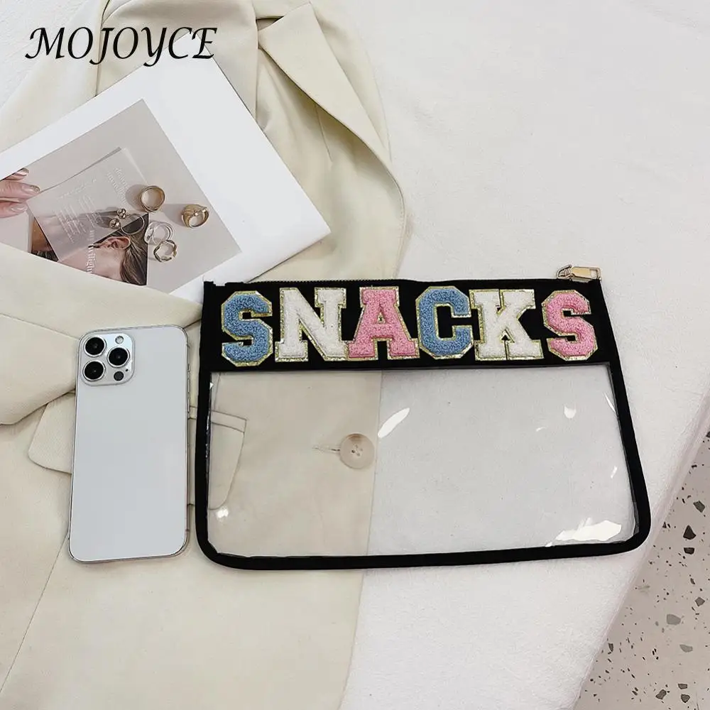 Transparent Clutch Bags Versatile PVC Clear Makeup Bag Waterproof Makeup Tote Bag Chenille Letter Tote Bag Cosmetic Organizer