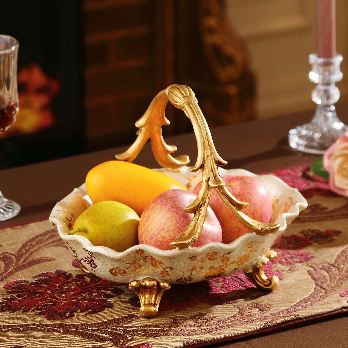 DSA light luxury resin fruit plate home decoration living room retro portable fruit pot home high value ornament