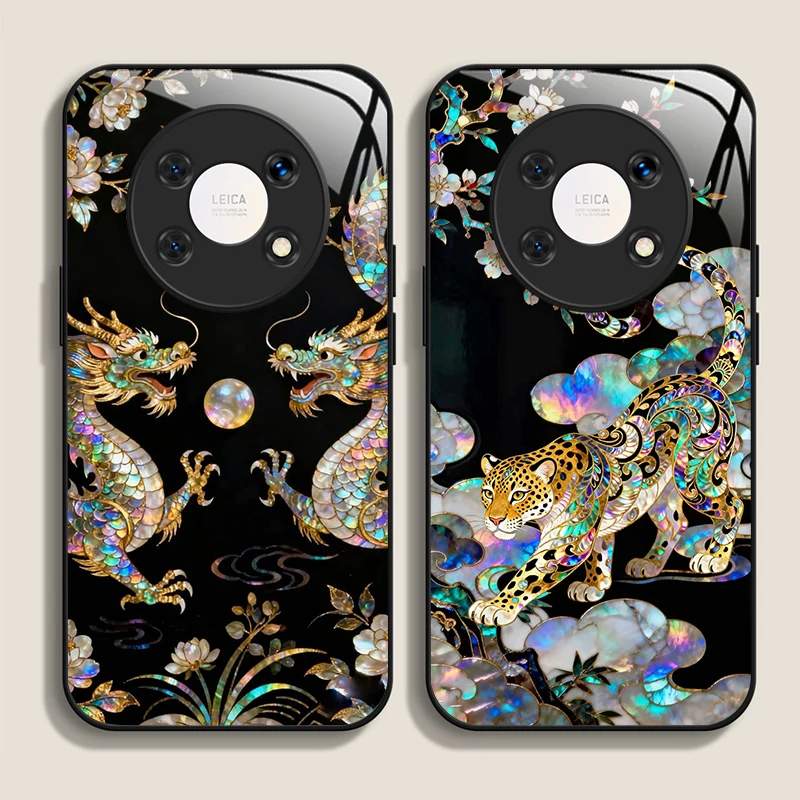 Stylish Dragon Leopard Marble Texture Tempered Glass Phone Case for Xiaomi 15 Pro+ 14 Ultra 14T 13T 12 11 Lite 10T 11T PRO Cover