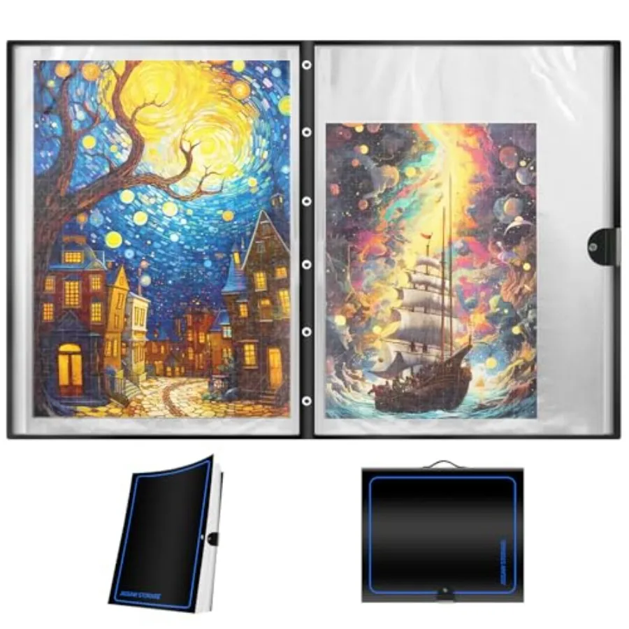 

Extra Large Puzzle Binder Space-Saving Storage Folder for 500000 Pcs Puzzle Collection Holds 20 Puzzles HD Film Pockets Dark Bl