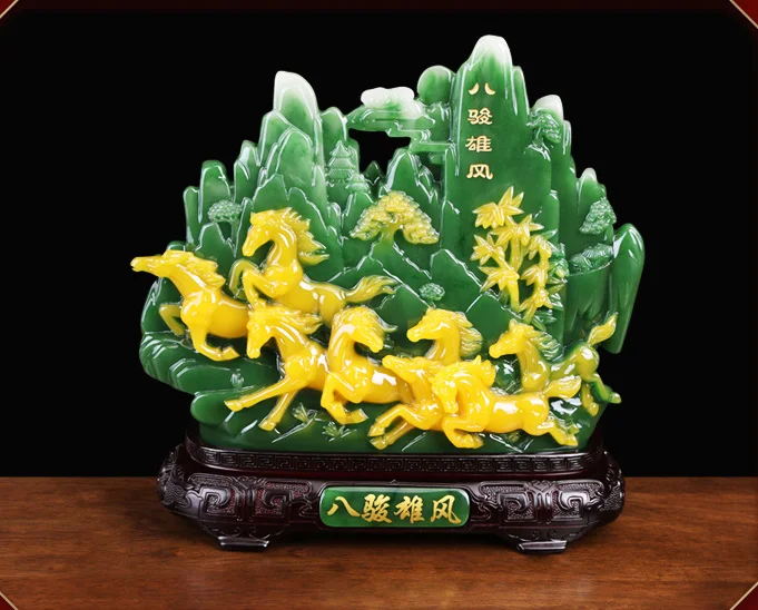 HOT SALE 2022 Home store Company TOP GOOD business decorative art  Success LUCK 8 HORSES Sculpture Statue RESIN JADE large