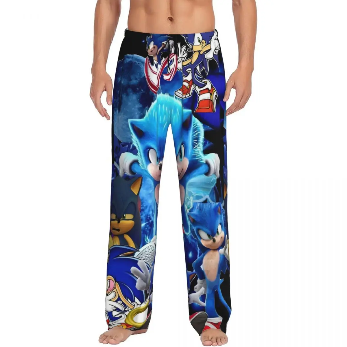 

Custom Print Men's Soniced Pajama Pants Hedgehog Game Sleepwear Sleep Lounge Bottoms with Pockets