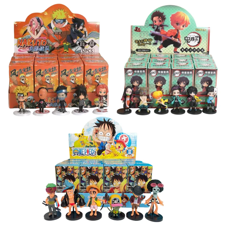 12pcs/Set Surprise Blind Box Anime Action Figures ONE PIECE Demon Slayer NARUTO Doll Model Decorative Ornament Toys Kids Gifts ﻿