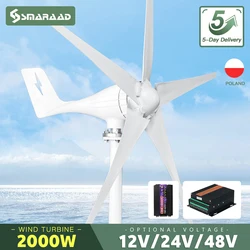 2000W 2KW Horizontal Axis Wind Turbine 12V 24V 48V Wind Generator CE Certified Free Energy Low Speed Start Off Grid for Home Use