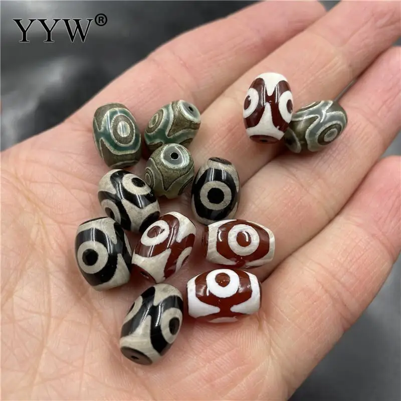 5pcs New Arrive Drum Three-Eyed Natural Tibetan Agate Onyx Dzi Stone 10x14mm Bulk Green Red Black Beads For Men Jewelry Making