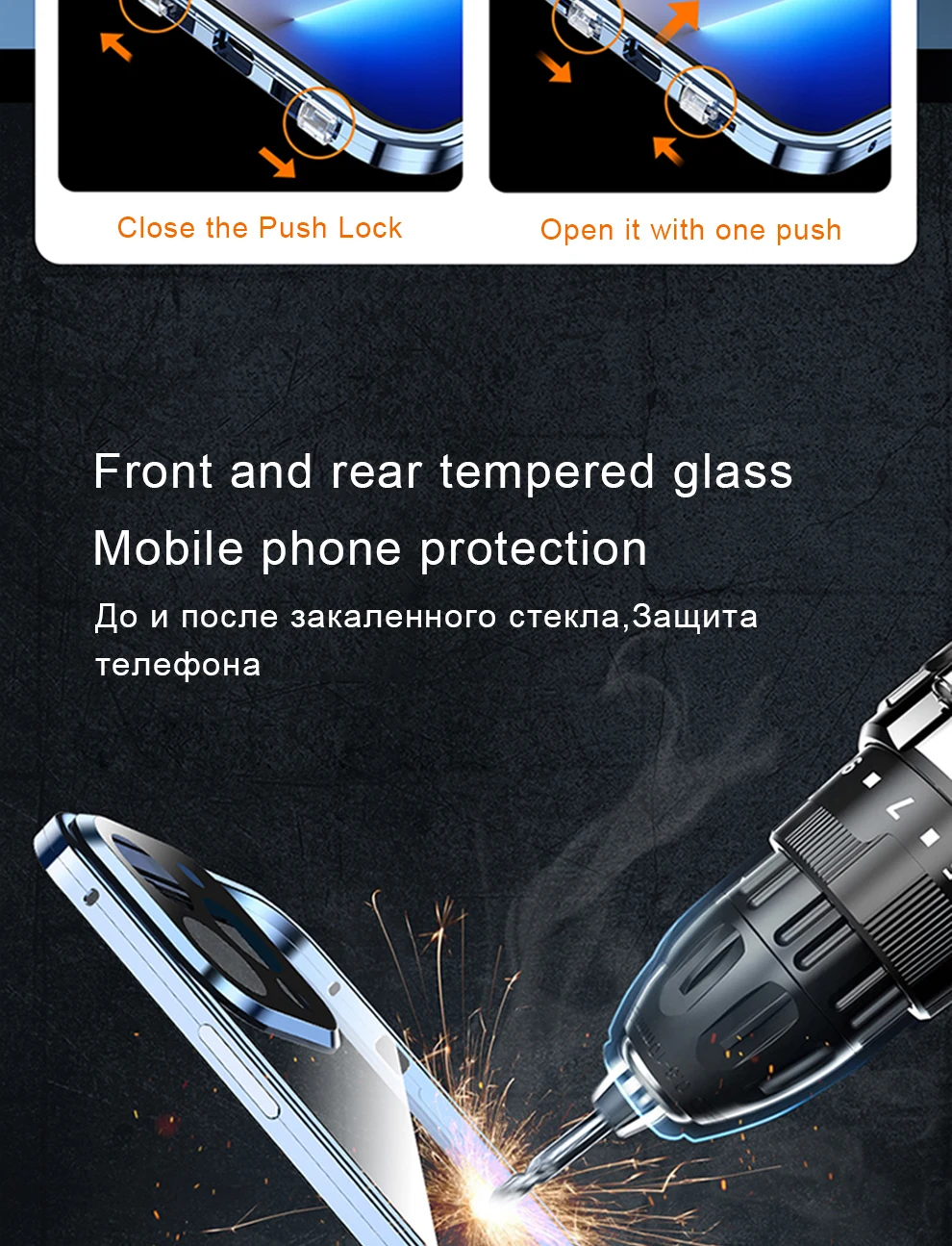 360 ° Vollständiger Schutz aus Metall, magnetisch, doppelseitig, Glas-Snap-Lock-Hülle für iPhone 16 Pro Max, 14, 12, 11, 13, 15 Pro Max, Stoßstangenabdeckung – Detail 7
