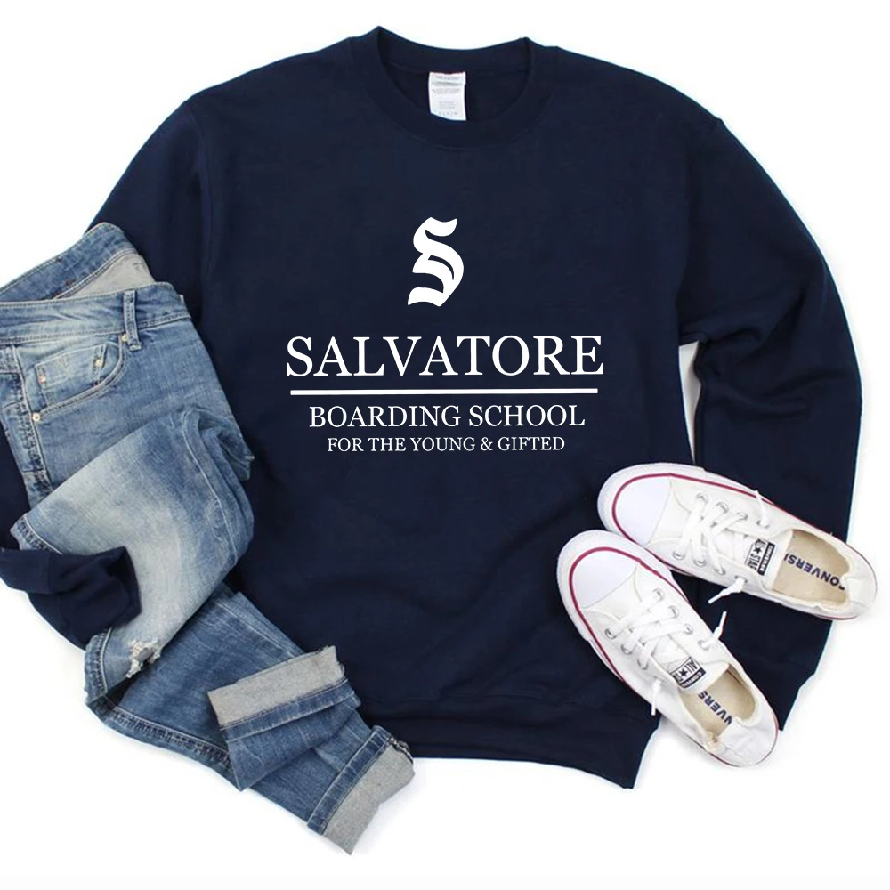 TV Show Vampire Diaries Sweatshirt Salvatore Boarding School Hoodie Damon Stefan Salvatore Mystic Falls Crewneck Sweatshirts