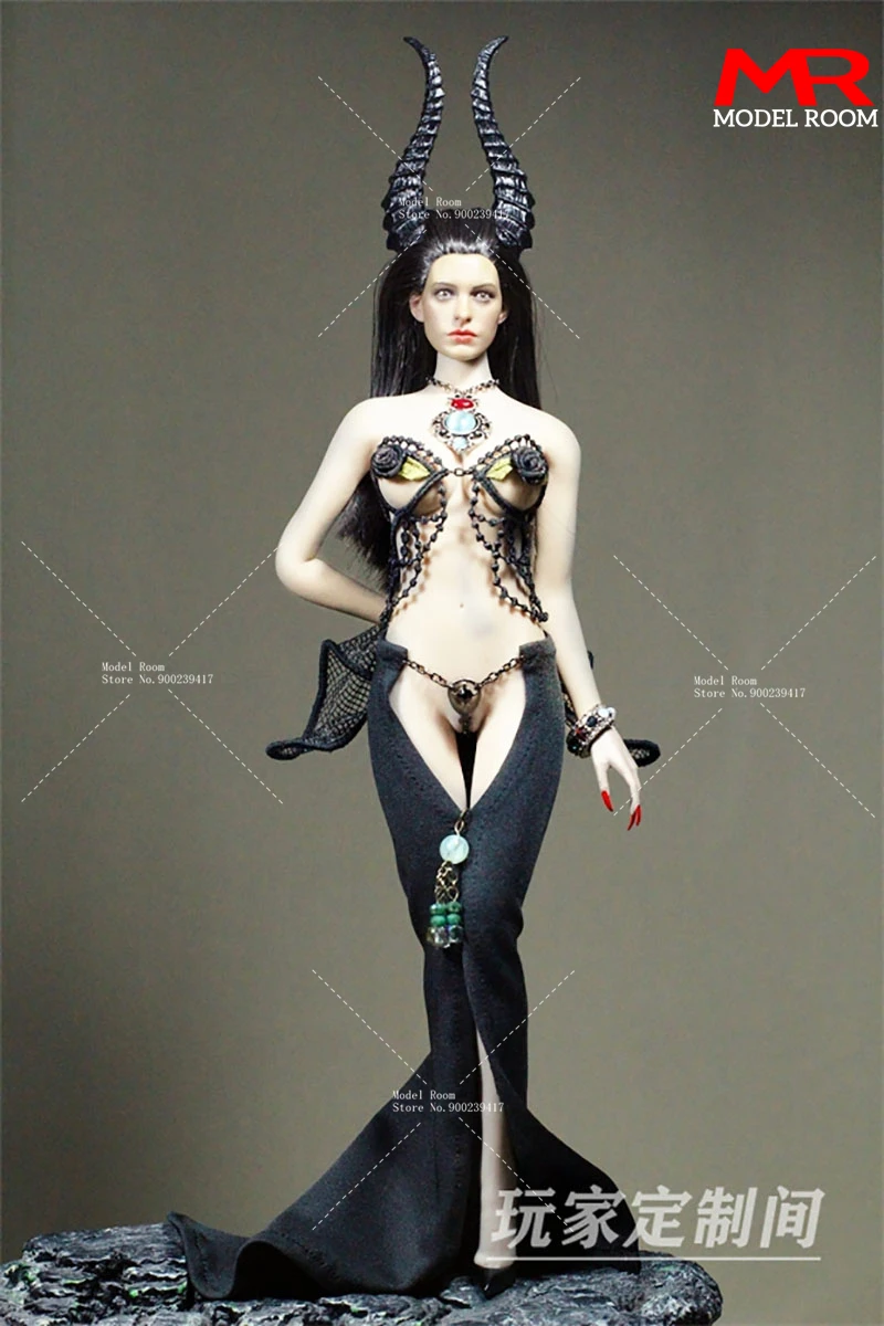 Customized 1/6 Scale Revenge Fairy Corset Slit Skirt Horns Clothes Fit 12'' TBL PH Female Soldier Big Bust Action Figure Body