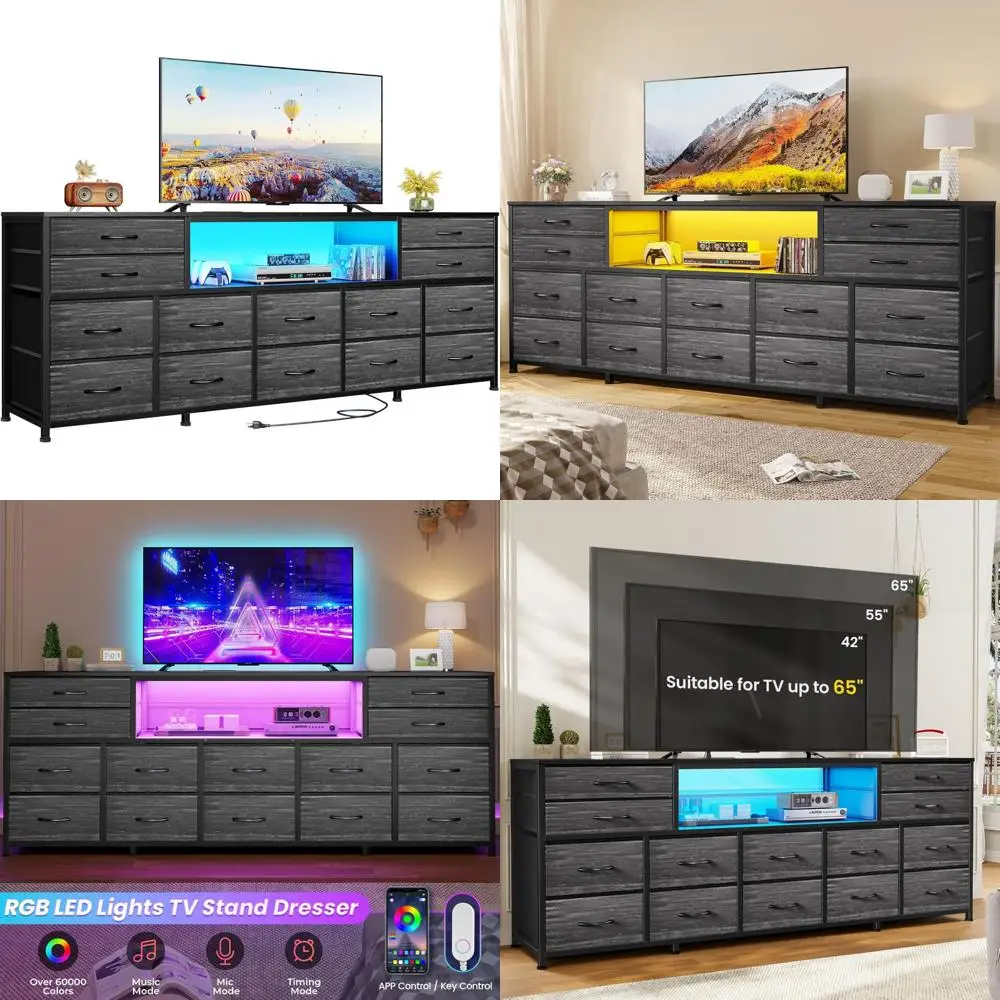 70.9 Inch LED TV Stand Dresser Bedroom Entertainment Center with 14 Drawers, Power Outlets, Media Console Table for 32-Inch