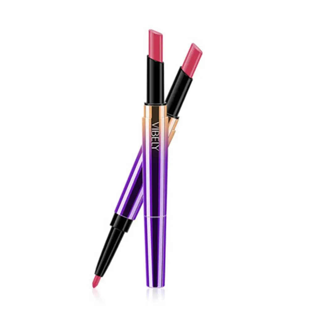 2in1 Dubbele Kop Matte Fluwelen Lippenstift Potlood & Lip Liner Make-Up Langdurige Cosmetica Waterdicht Y4h3