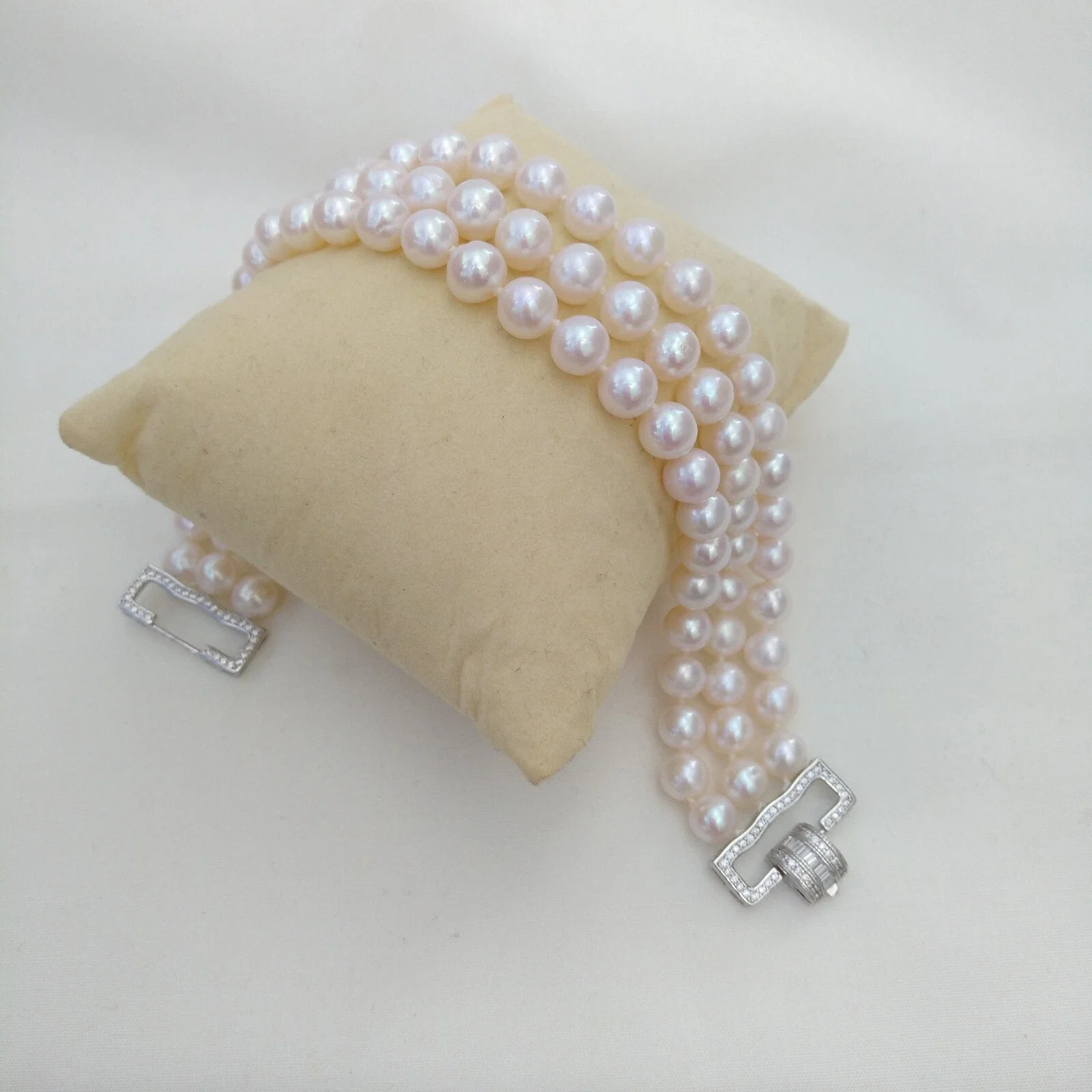 

3/Row - Elegant AAA+6-7 mm Natural Akoya White Round Pearl Bracelet 7.5-8 inches Rare 925s Button