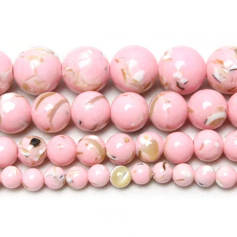 Natural Second Generation Pink Shell Turquoises Stone Loose  Round Beads for Jewelry Making Diy Bracelet Necklace  4-12mm 15