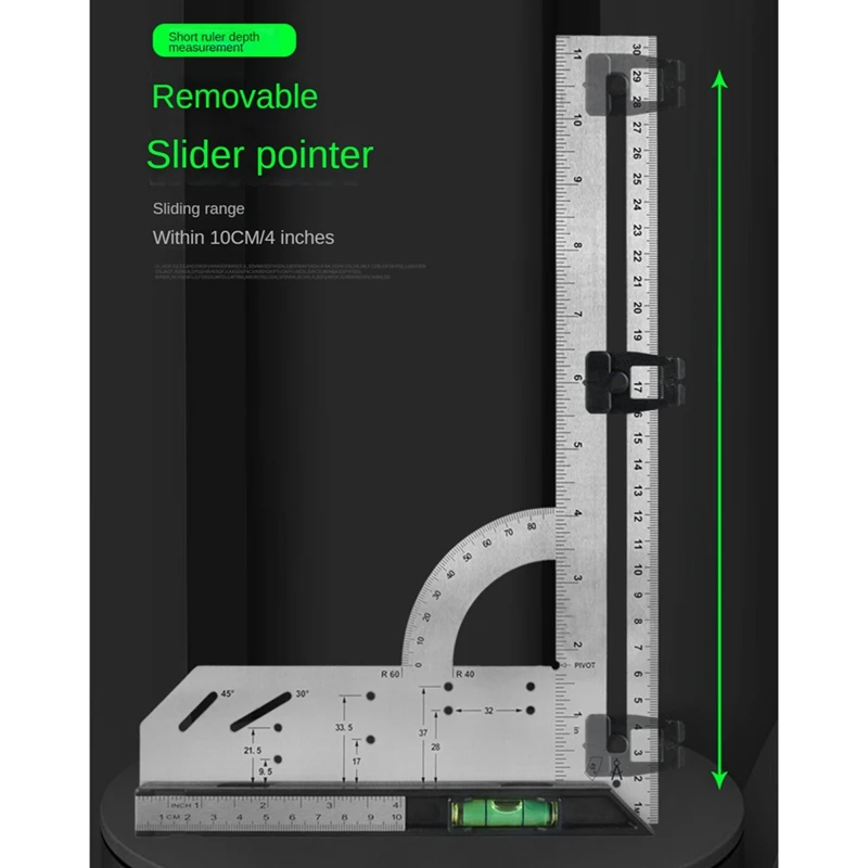 12-Inch Combination Square, Inch/Metric Metal Combo Square, Accurate Woodworking Measure Square Easy Install