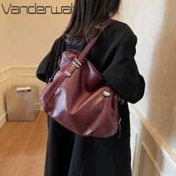 Large Capacity Shoulder Bags for Women Large Shopper Bag Solid Color Soft Leather Crossbody Handbag Ladies Retro Travel Tote Sac