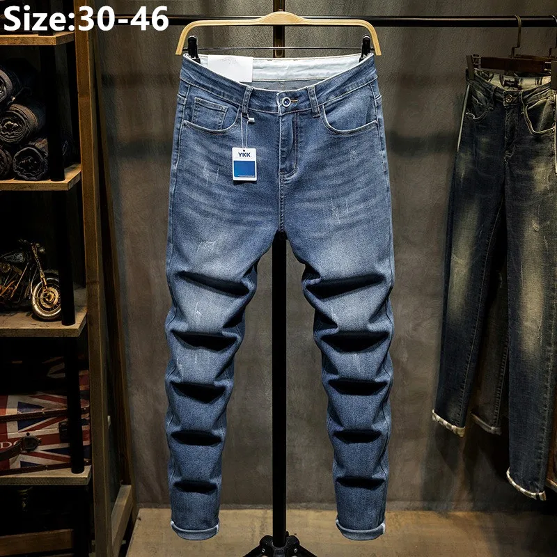 

High Stretched Men Denim Trousers Plus Size 42 44 46 Pencil Pants Black Blue Slim Fit Male Casual Elastic Classic Harem Jeans