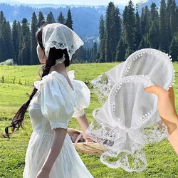 Retro Flower Lace Triangle Scarf Hair Band White Fashion Bandana Turban Headband For Women Headwarp Hair Accessories