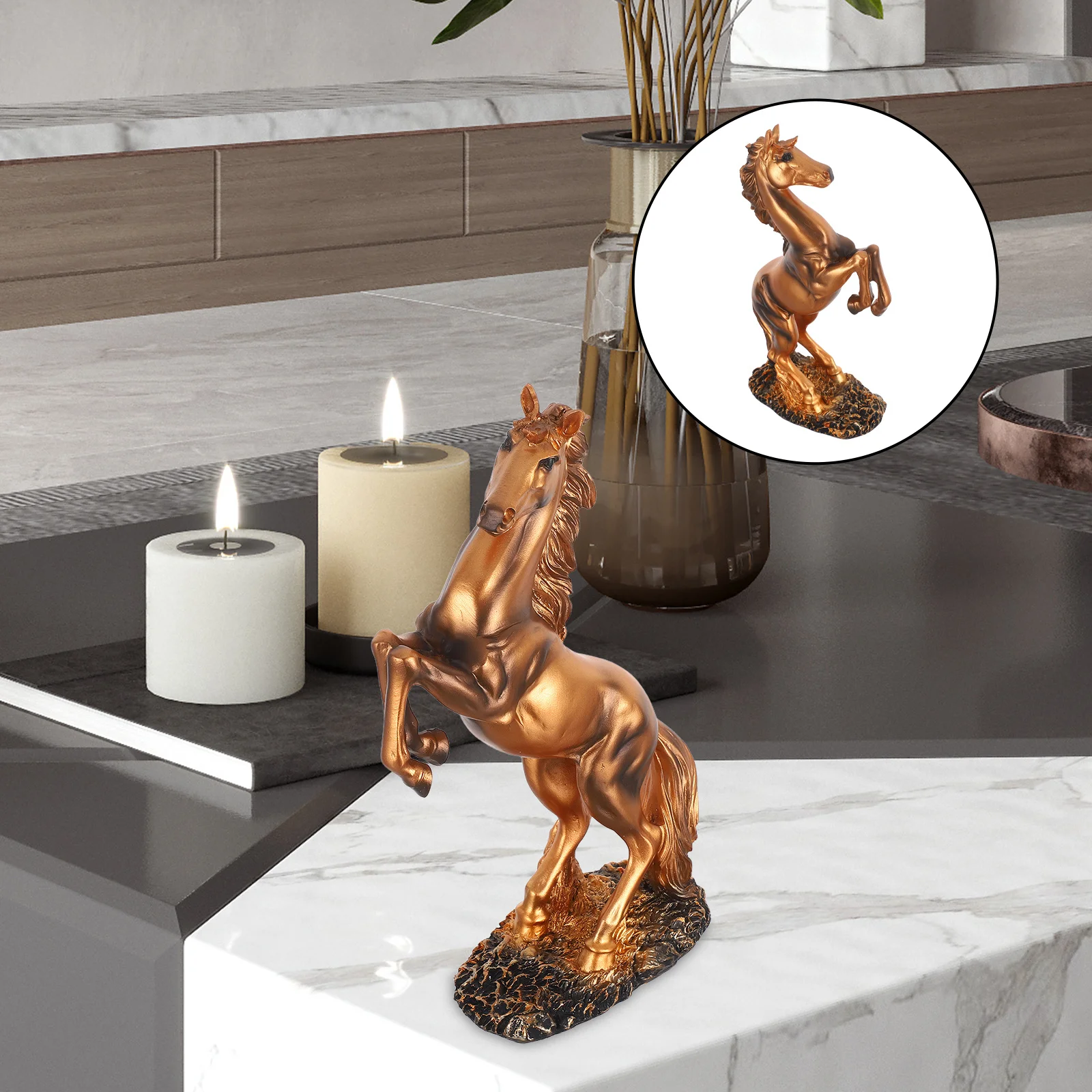 

Elegant Resin Zodiac Horse Sculpture Standing Feng Shui Artware Wealth Success Office Tabletop Decoration New Chinese Style