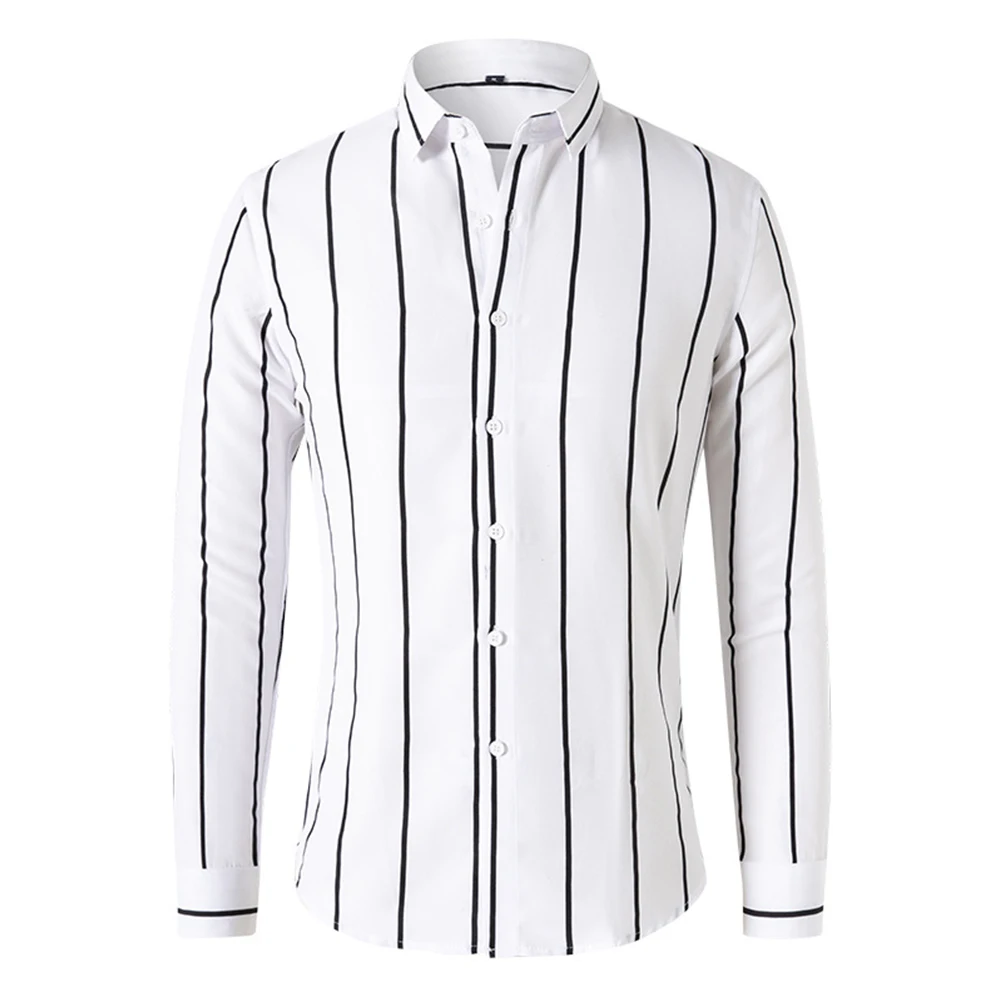 

Classic Collar Long Sleeve Men\\'s Striped Lapel Shirt Effortlessly Stylish for Casual or Formal Events Sizes S 2XL