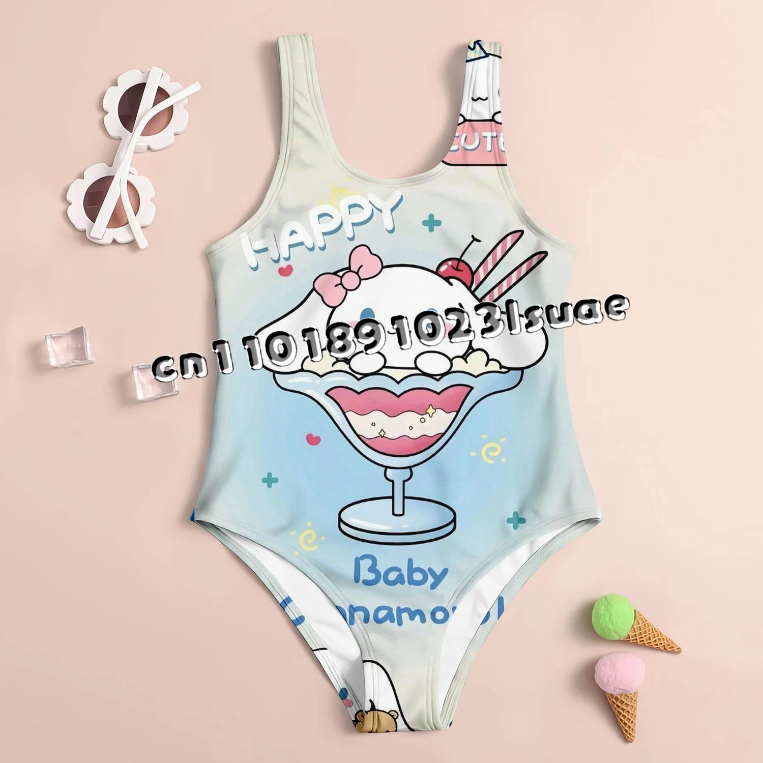 

2025 New Summer MINISO Cute 3D Printed One-piece Swimsuit for Children's Swimsuits Girls' Sanrio Pacha Dog Parent-child Swimsuit