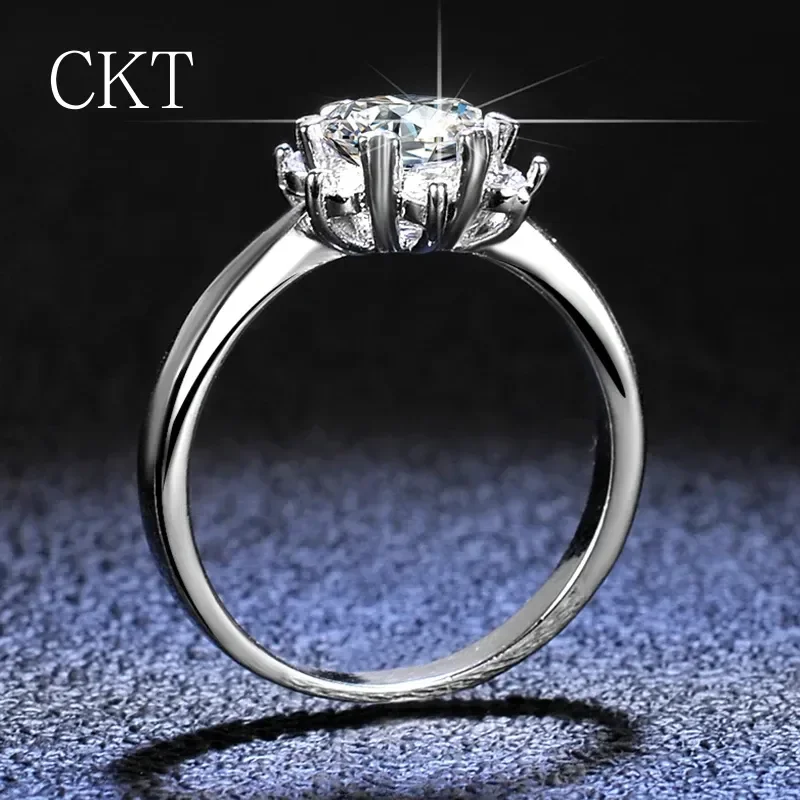 Luxury 18K White Gold Ring Women's Chic Sunflower VVS 1CT D Color Moissanite Diamond Ring Piatinum Pt950 Bride Fine Jewelry