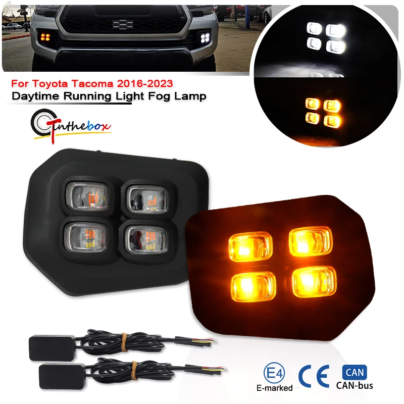 

2pcs Car Fog Light Auto LED Daytime Running Light For Toyota Tacoma 2016-2020 Car Driving Bumper With Yellow Turn Signal Light