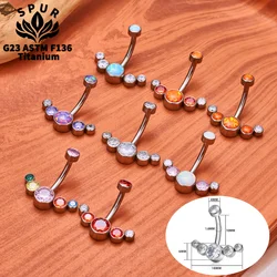 New Trendy G23 Titanium Belly Button Ring Round Cubic Zircon Opal Inlay Curved Barbells Women Girls Navel Piercing Jewelry