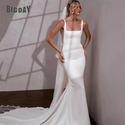 Elegante sereia vestidos de casamento feminino cinta de espaguete aberto volta gola quadrada vestido de noiva trem vestidos de noiva personalizado