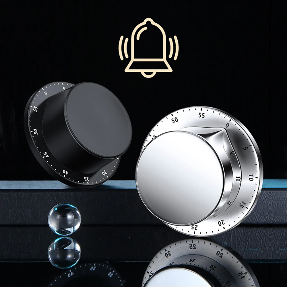 60 Minutes Kitchen Timer with Magnetic Base Kitchen Gadget Cooking Tool Stainless Steel Manual Knob Kitchen Timer Reminder Alarm