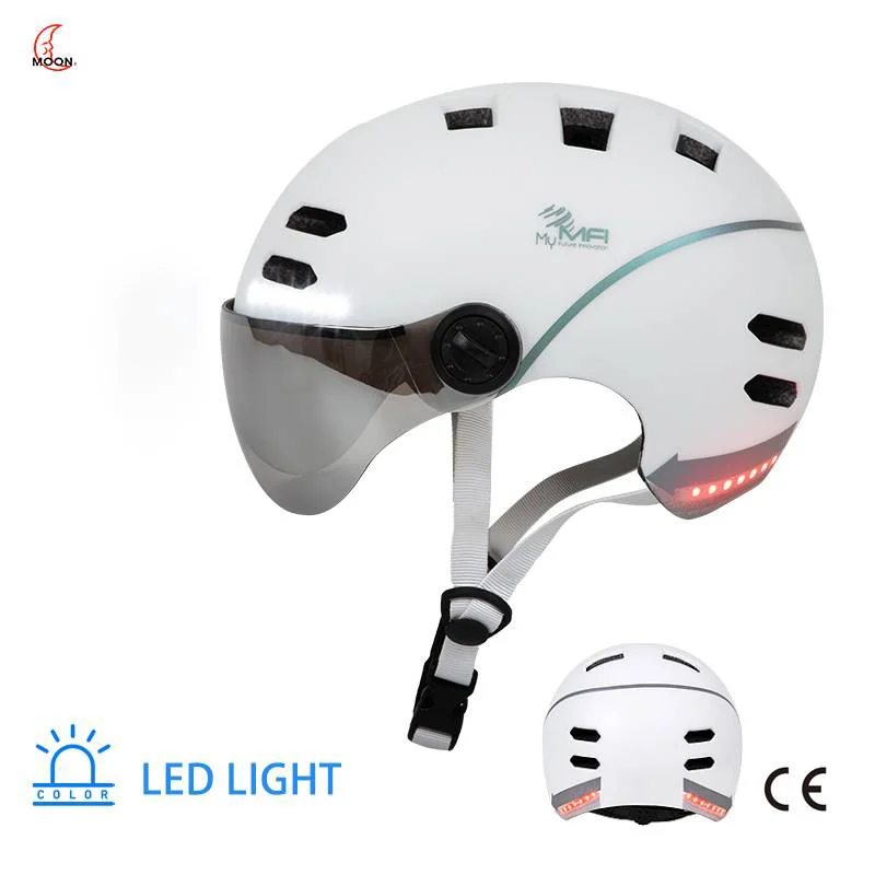 

Smart Cycling Helmet with Clear Visor, Rear LED Signal, and Front LED Beam for Night Cycling Road Safety & Pro Ride