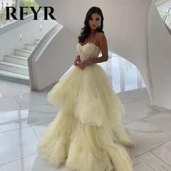 RFYR Yellow Prom Dress Sweetheart Spaghetti Straps Evening Dress A-line Tiered Party Dress Layered Vestidos De Noche Customized