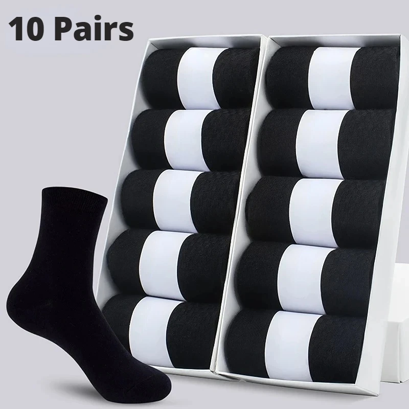 Calcetines de algodón suaves y transpirables para hombre, calcetín de negocios, color negro, talla grande (6,5-14), para verano e invierno, 10 pares