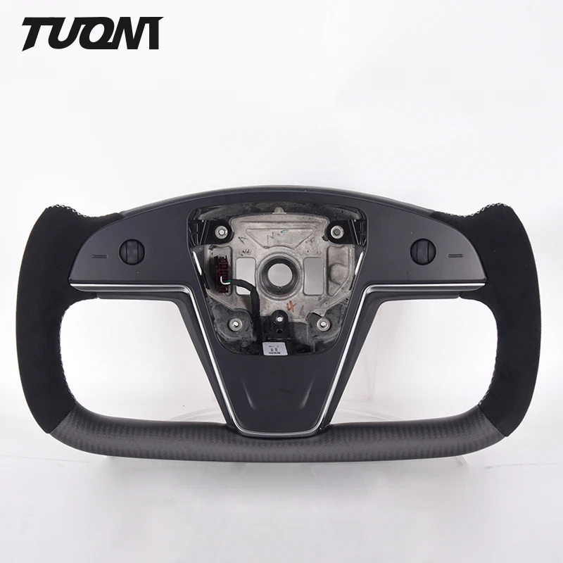 For Tesla Model S X Y & S Yoke Plaid Matte Carbon Fiber Black Alcantar-a Car Steering Wheel