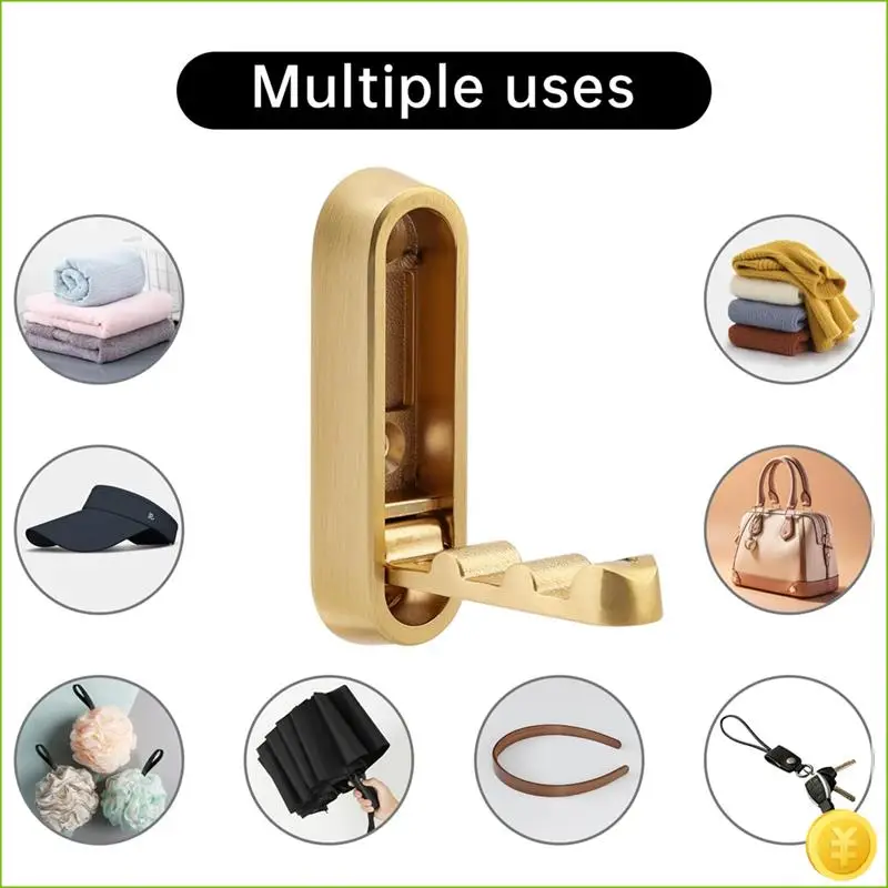 Compact 4PCS Gold Foldable Hooks For Wall, Bathroom, Kitchen, And Bedroom Enhancements