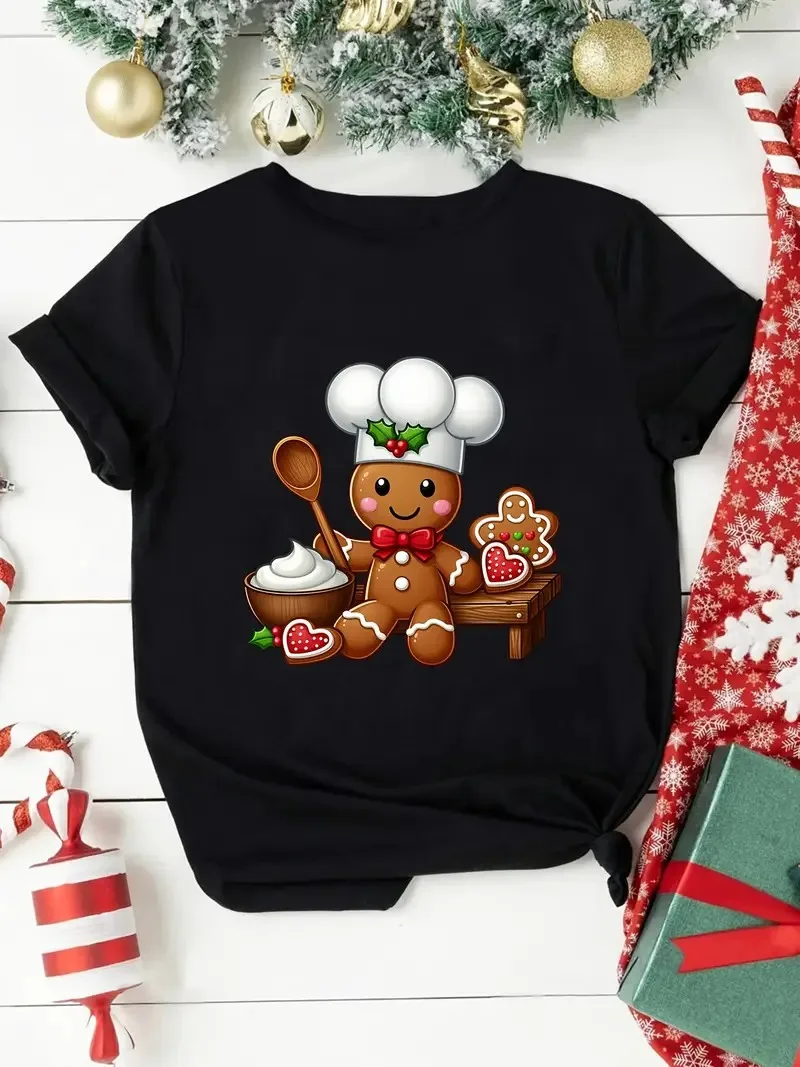 

Christmas Fun Gingerbread Pattern 3D Print Men's T-shirt Fashion Short Sleeve Breathable T-shirt Sports and Leisure Men Clothing